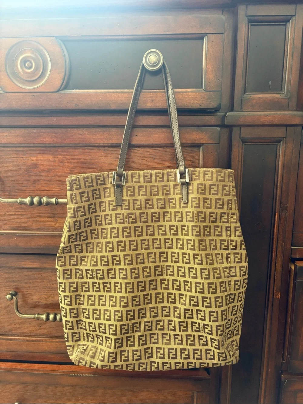 Auth Fendi Zucca Tote Bag Brown FF Monogram Canvas Shoulder Bag Vintage - Picture 16 of 16